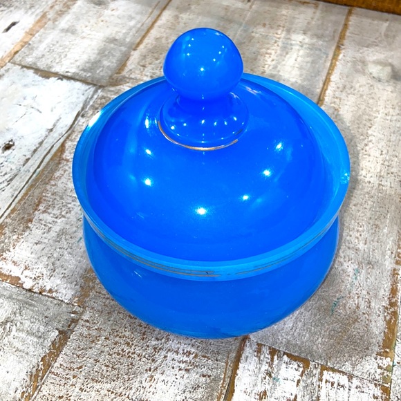 Other - French Antique Baccarat Blue Opaline Lidded Jar Gold Trim